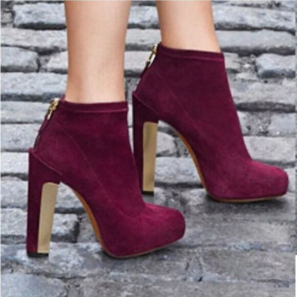 Brian Atwood Edeline Platform Suede Stretch Burgundy Ankle Boots 11 US 42.5 - Picture 2 of 14
